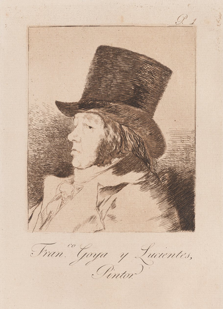 Porträtt av konstnären, sent 18:e-tidigt 19:e århundrade (tryck) av Francisco de Goya