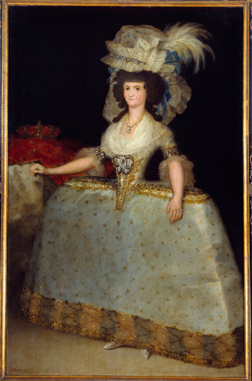 Porträtt av drottningen av Spanien Mary Louise (1751-1819), hustru till Charles IV Målning av Francisco de Goya (1746-1828) 1828 Madrid, Museum of Prado - Fullängdsporträtt av drottning Marie Louise av Spanien (1751-1819) , hustru till Karl IV. Målning av  av Francisco de Goya