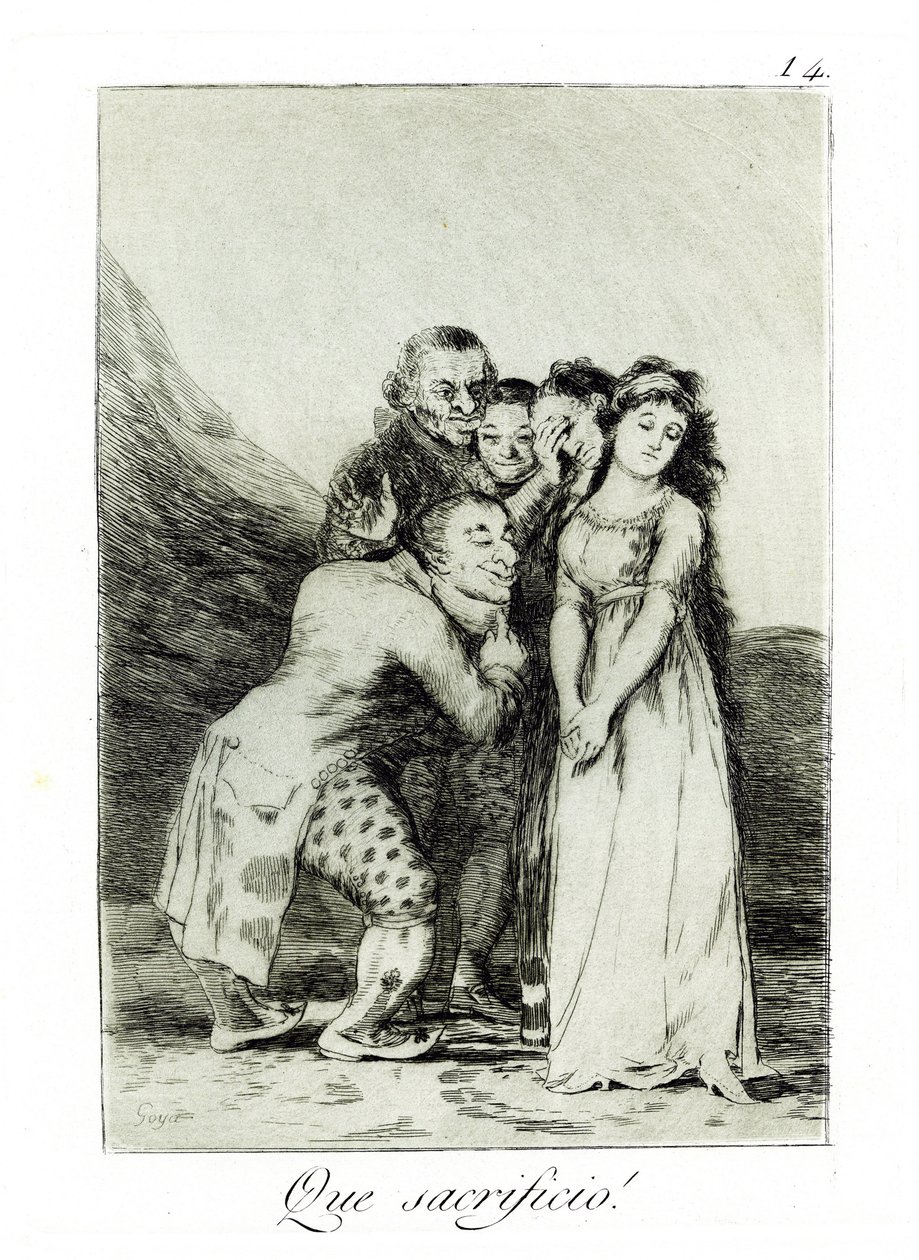 Vilken uppoffring! Vilket offer! Caprice nr 14, 1797-1798 av Francisco de Goya