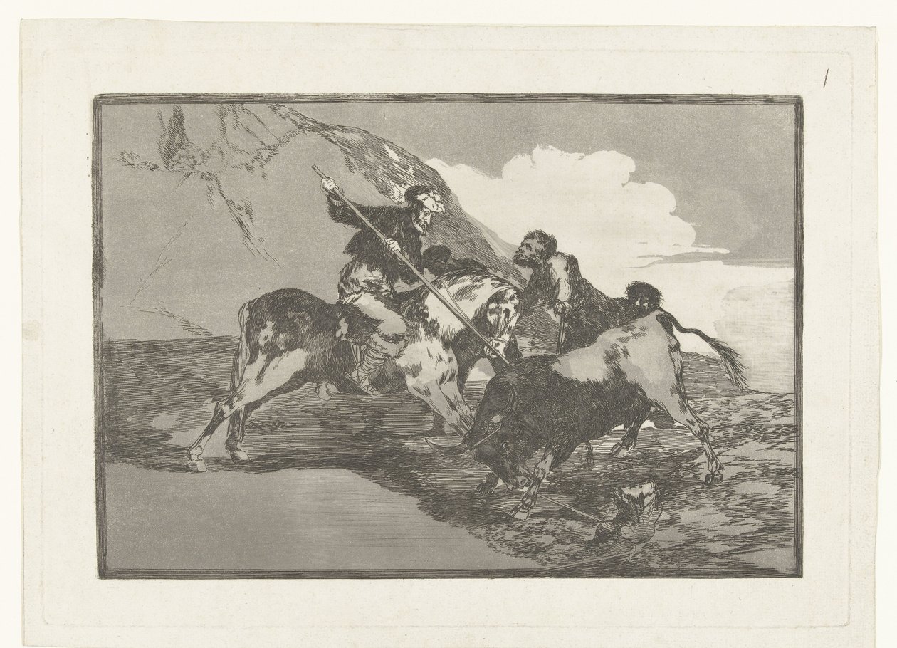 Stierenjacht te paard Hur de gamla spanjorerna jagade tjurarna till häst på fältet Stierenvechten (serietitel) Tjurfäktning (serietitel) av Francisco de Goya