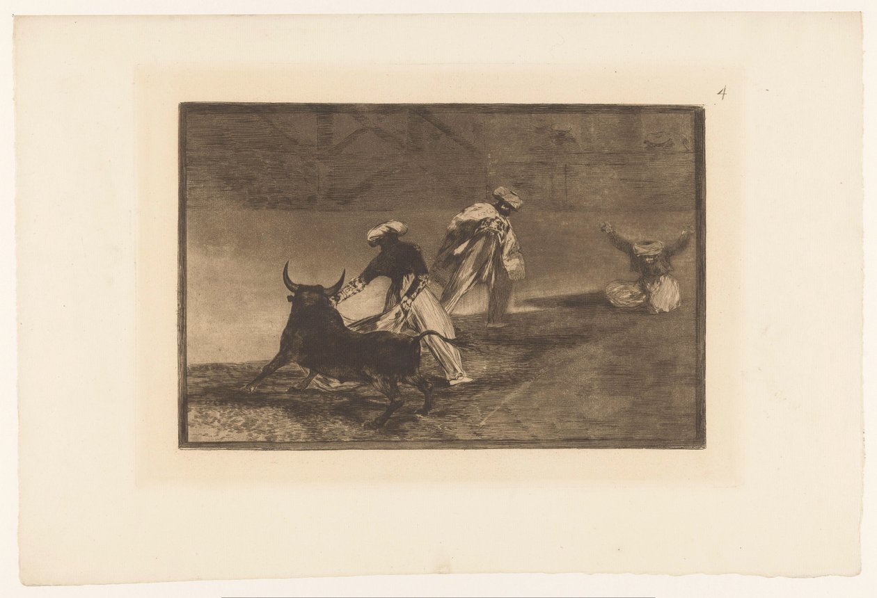 Tjurfäktare på en arena Capean otro encerrado Tjurfäktning (serietitel) La Taureaumachie (serietitel) La Tauromaquia (serietitel) av Francisco de Goya
