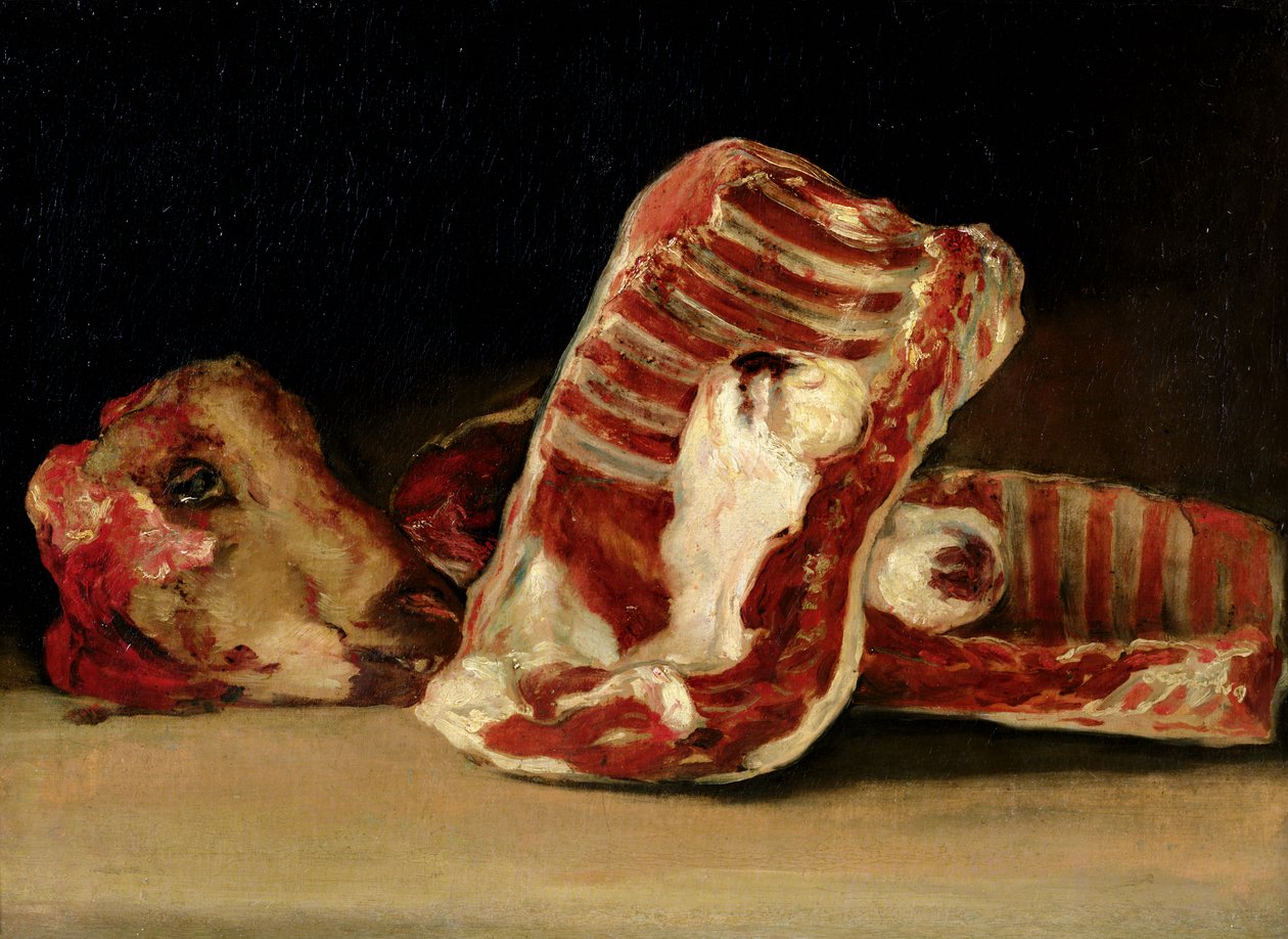 Stilleben av fårens revben och huvud - Slaktarens disk av Francisco de Goya