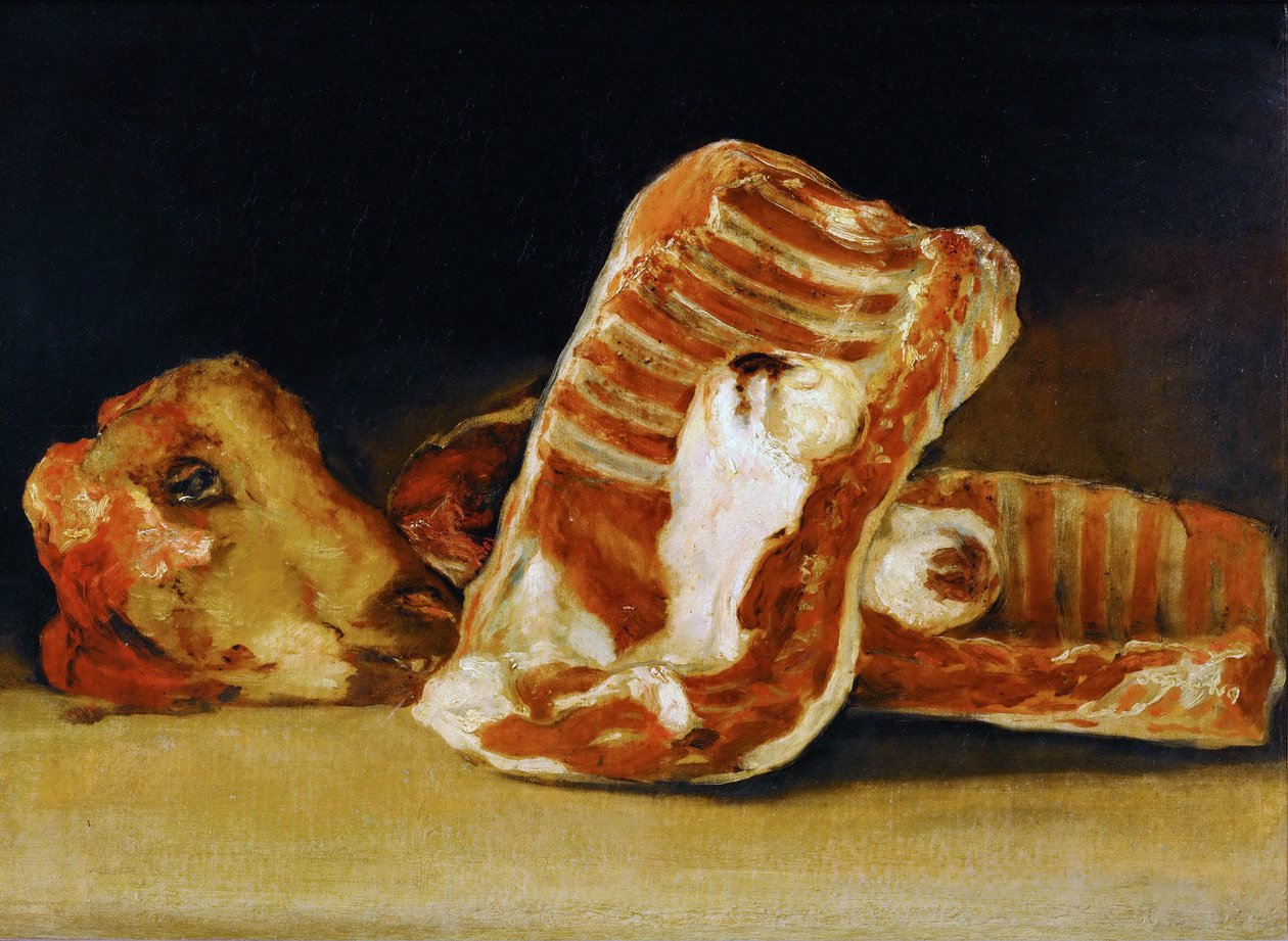 Stilleben av Sheeps Ribs och Head The Butchers disk av Francisco de Goya