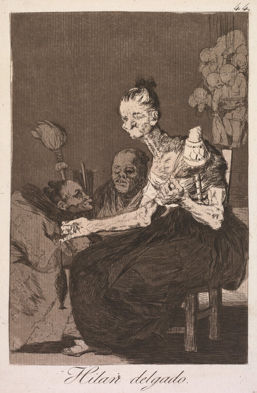 The Caprices: They Spin Finely Los Caprichos: Hilan Delgado, 1799. av Francisco de Goya