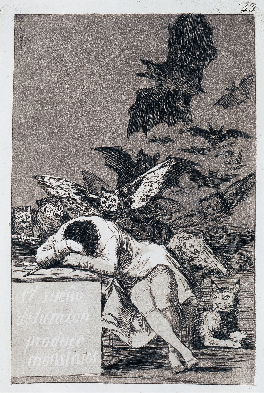 Förnuftets sömn producerar monster. Capricho nr 43 av Francisco de Goya