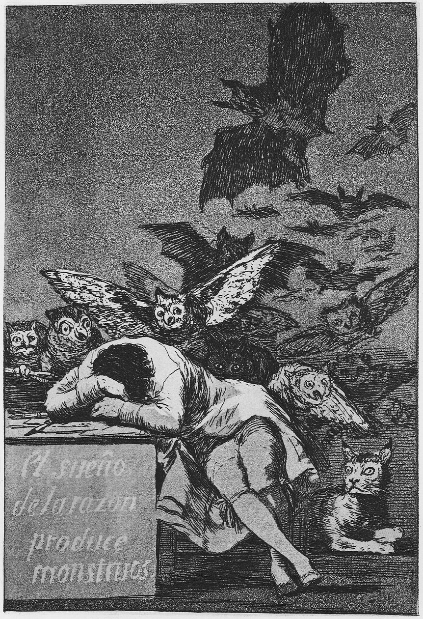 Förnuftets sömn producerar monster. Capricho No 43, 1797-1798 av Francisco de Goya