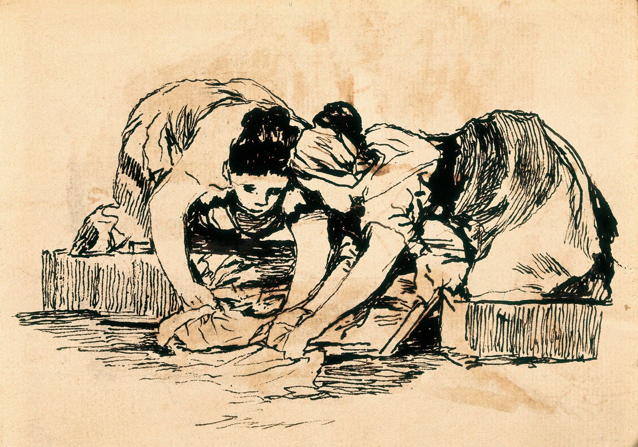 The Washerwomen, sent 1700-tidigt 1800-tal (teckning) av Francisco de Goya