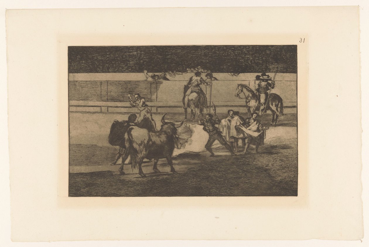 Bullfighter träffade brandende banderillas eldband Stierengevecht (serietitel) La Taureamachie (serietitel) Tjurfäktning (serietitel) av Francisco de Goya