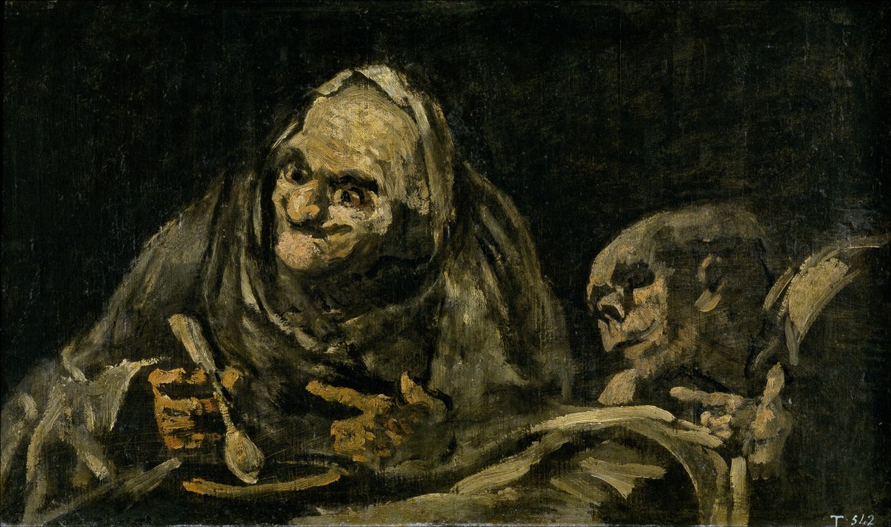 Två gamla män som äter soppa The Witchy Brew av Francisco de Goya