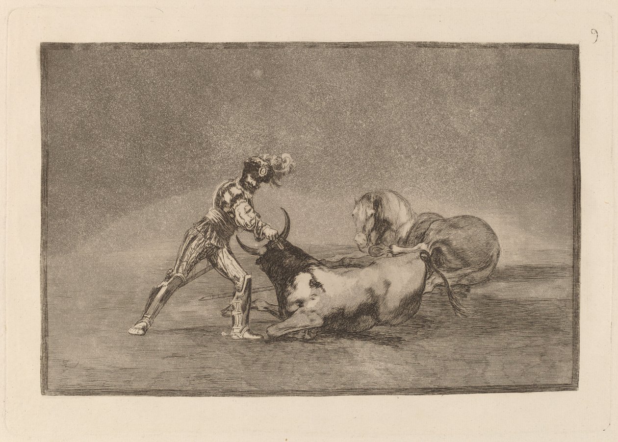 En spansk riddare dödar tjuren efter att ha förlorat sin häst av Francisco de Goya