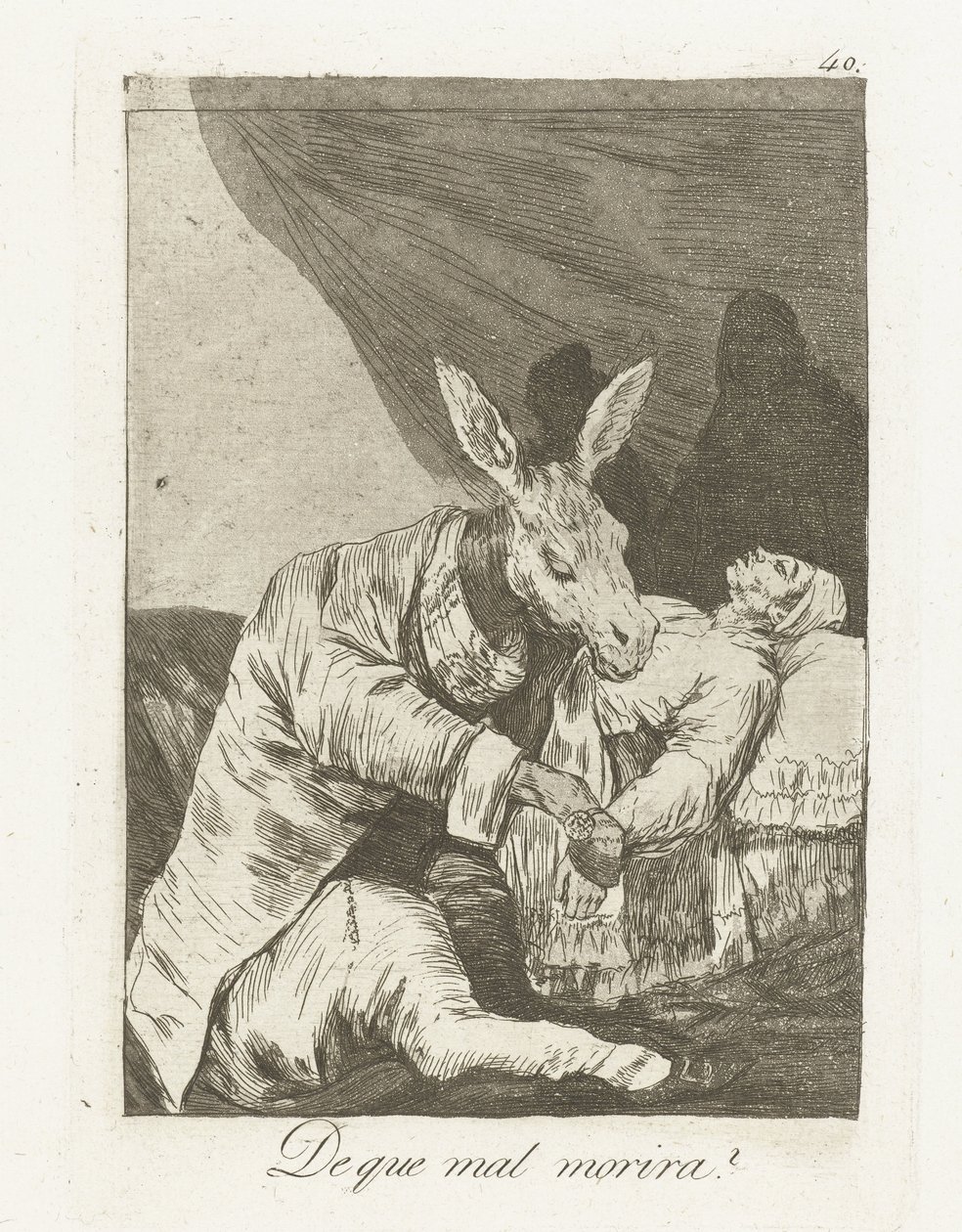 Vad kommer han att dö av? Que mal morira? (titel på objekt) Los Caprichos (serietitel) av Francisco de Goya