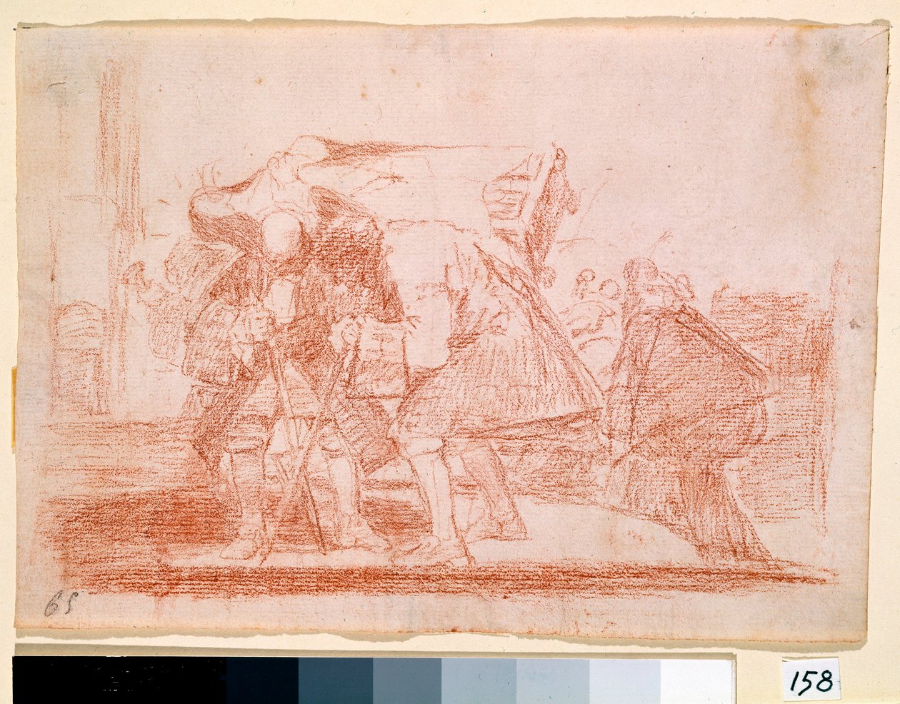 War Destres: "" Det här är inget mindre"" Antiklerikat tryck på kulten av heliga ikoner. Förberedelseteckning med röd penna för etsning av Francisco de Goya y Lucientes (1746-1828). 1810-1812. Madrid. Pradomuseet av Francisco de Goya