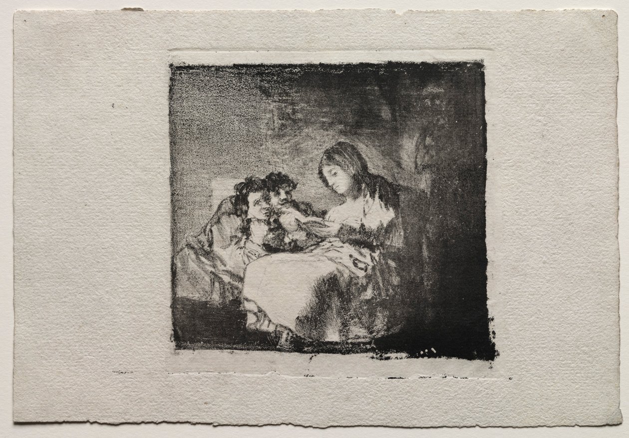 Kvinna som läser för två barn, 1824-1825. av Francisco de Goya