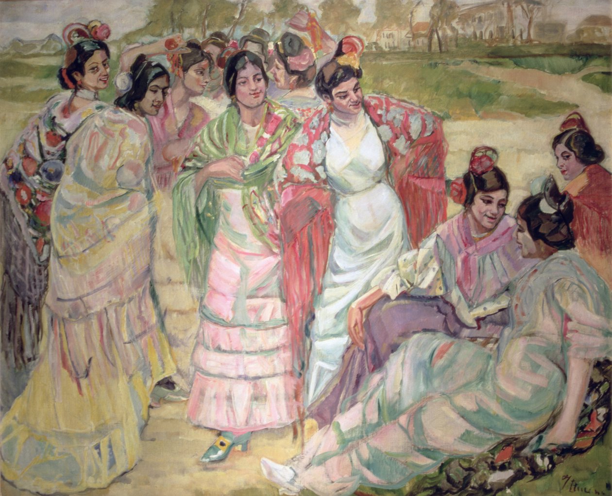 Kvinnor med sjalar (olja på duk) av Francisco de Iturrino