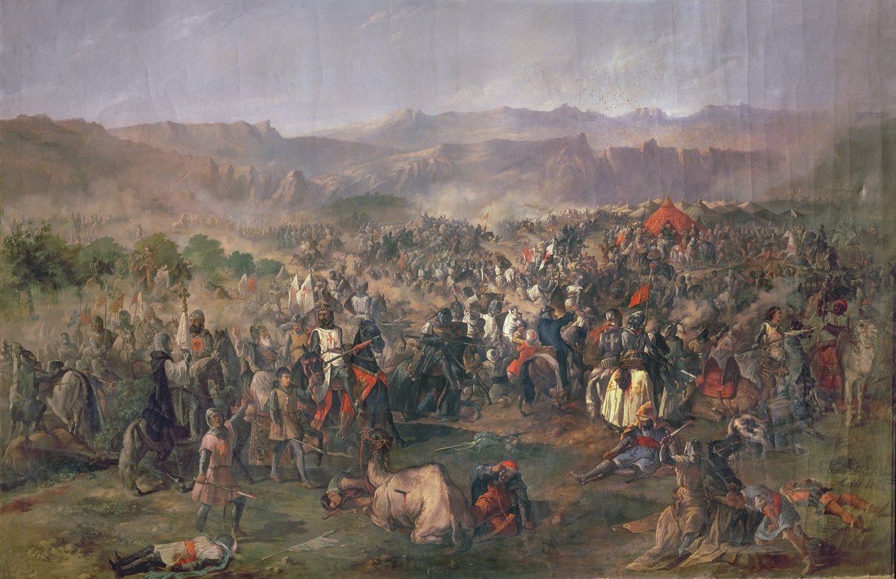 Slaget vid Las Navas de Tolosa där kungarna av Kastilien besegrar almohaderna 1212 (olja på duk) av Francisco de Paula van Halen