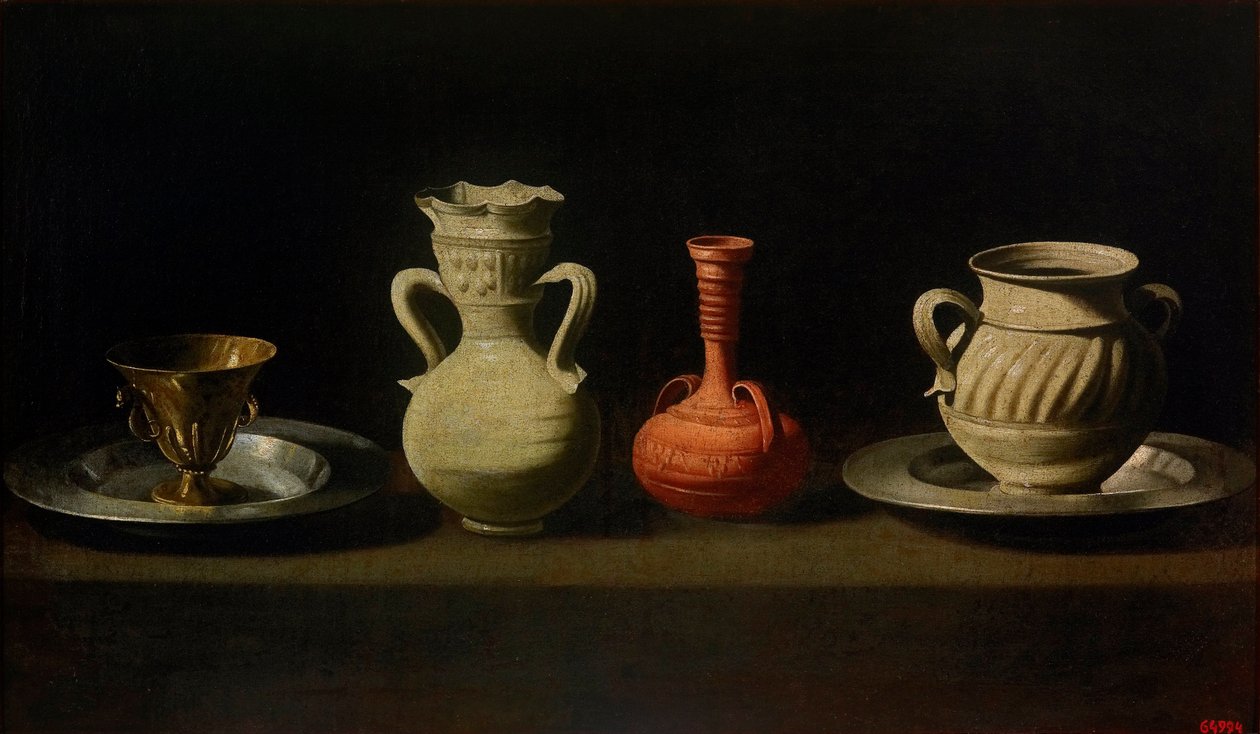 Nature morte aux quatre containrar - Stilleben med fyra fartyg - Zurbaran, Francisco, de (1598-1664) - Mellan 1633 och 1664 - Olja på duk - 47x79 - Museu Nacional d