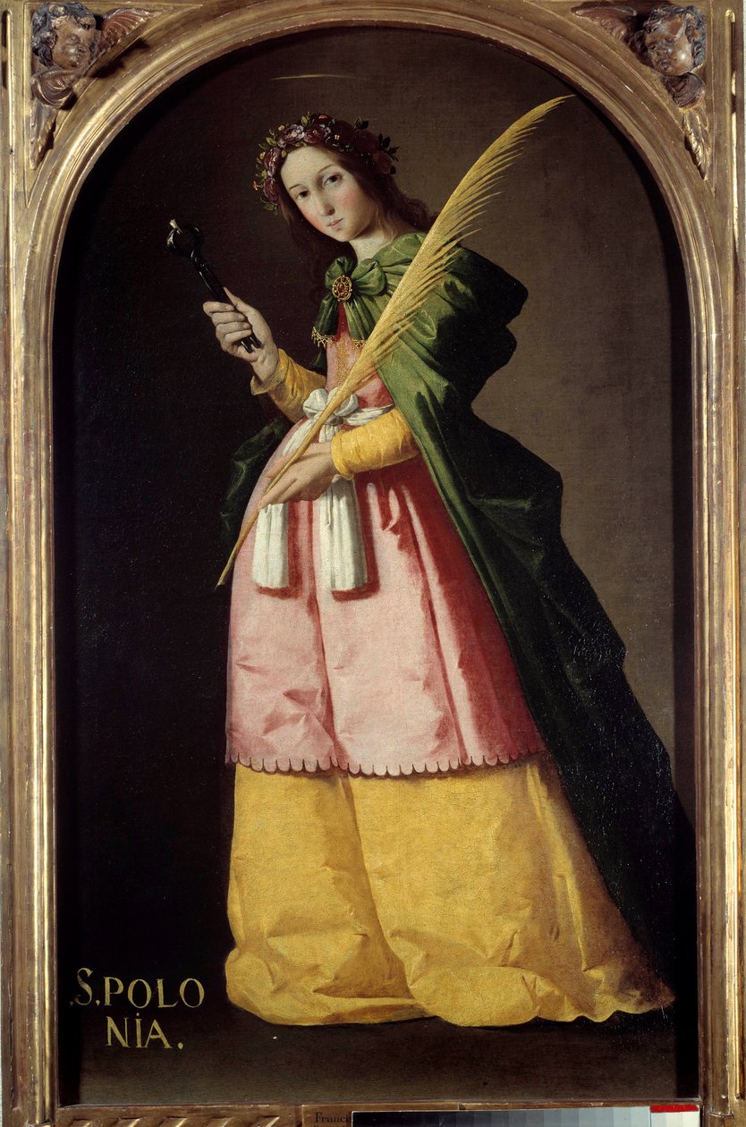 Porträtt vid foten av Saint Apollo (eller Apollonia) Målning av Francisco de Zurbaran (1598-1664) 1600-talets sön. 1,34 X 0,67 m. av Francisco de Zurbaran