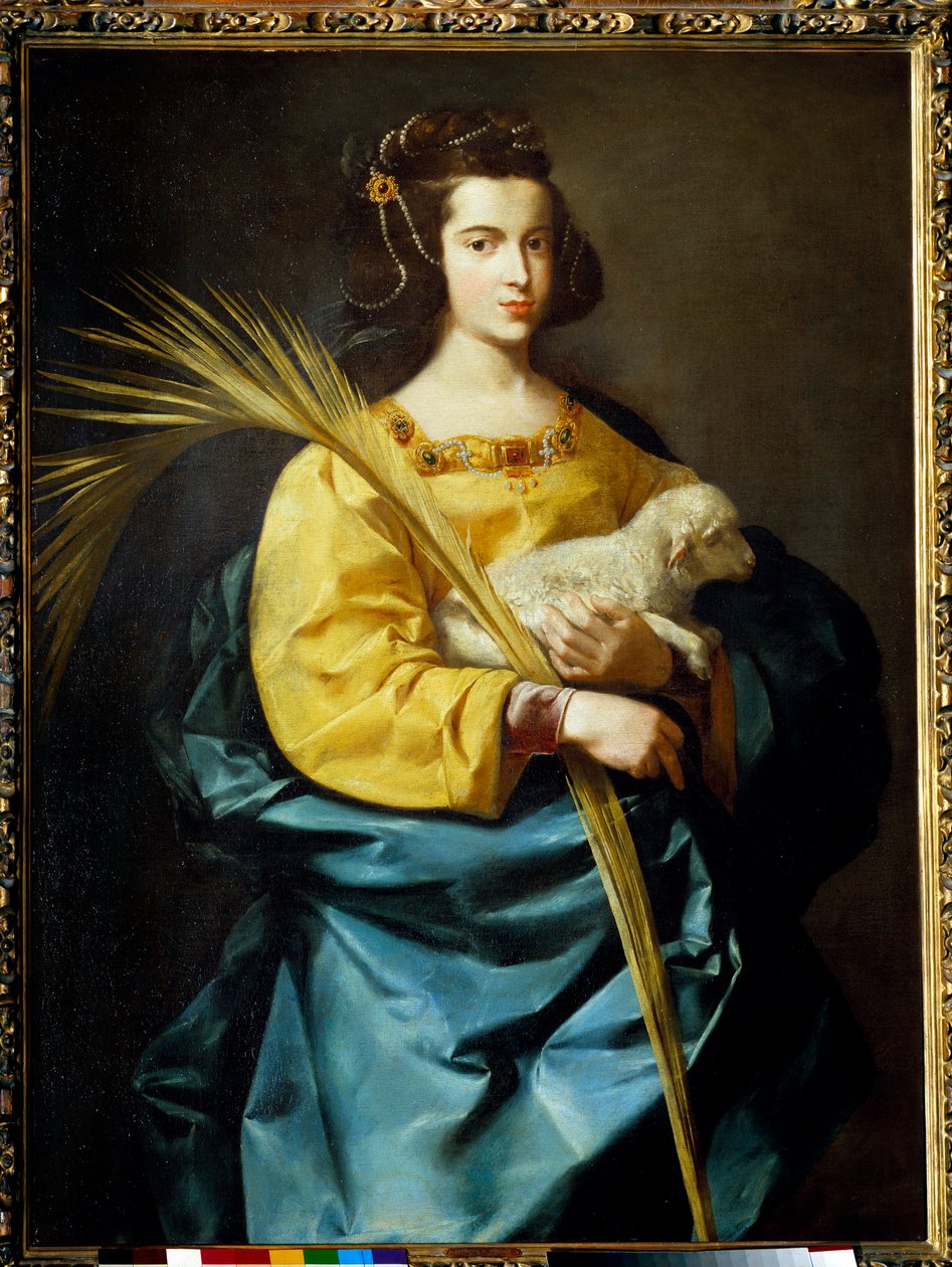 Representation av Saint Agnes målning av Francisco de Zurbaran (1598-1664) (ec.esp.) Privee Collection från 1600-talet. av Francisco de Zurbaran