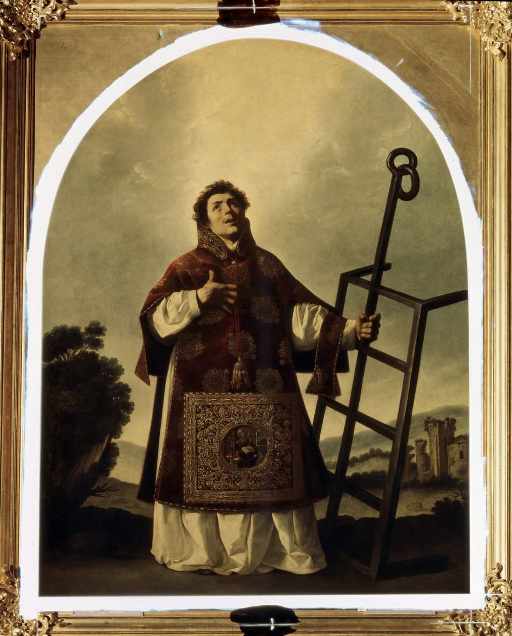 Saint Lawrence of Rome (martyr dog på en grill som visas som hans attribut). (Saint Lawrence). Målning av Francisco de Zurbaran (1598-1664). Olja på duk, 292 x 225 cm av Francisco de Zurbaran