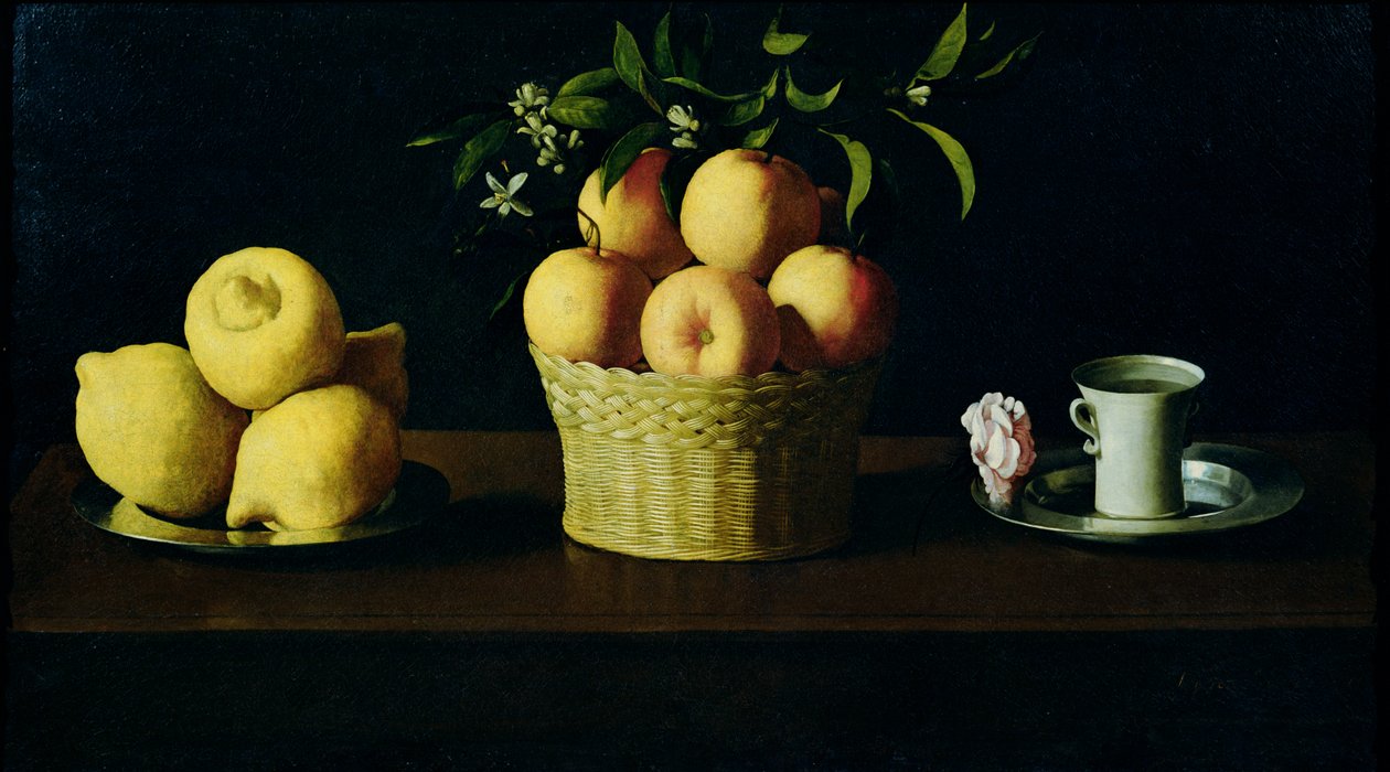 Stilleben med citroner, apelsiner och en ros av Francisco de Zurbaran
