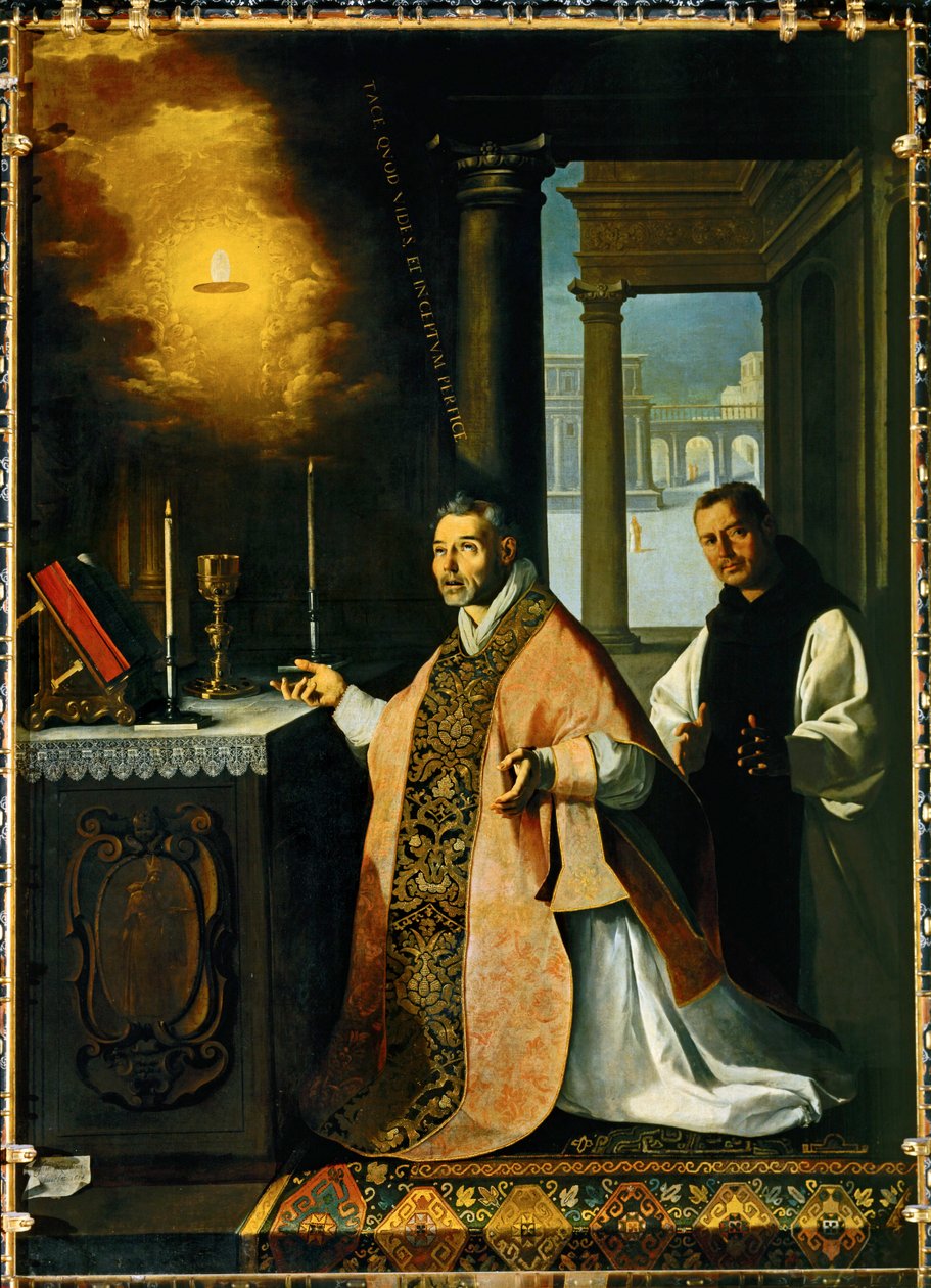 Prästen Cabanuelas av Toledo firar mässan 1420 ... (målning på duk) av Francisco de Zurbaran