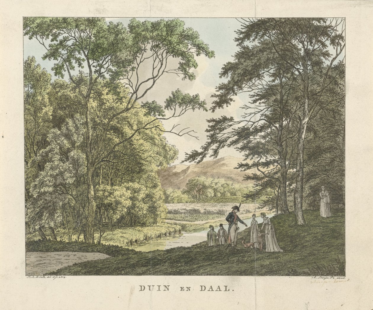 Vandrare på Duin en Daal lantgård Dune and Daal (titel på objekt) av Franciscus Andreas Milatz