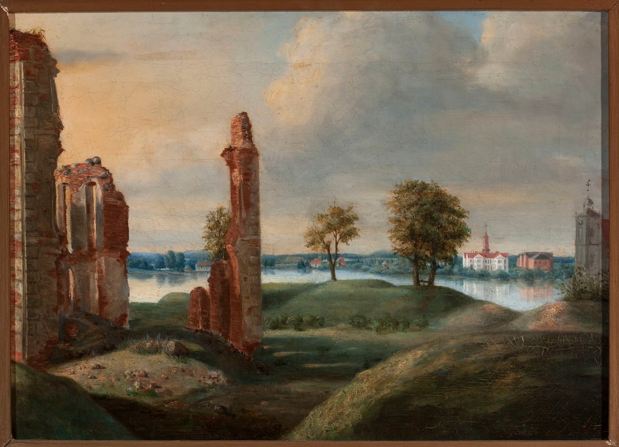 Litauiska Biržai med ruinerna av Radziwiłłs slott av Franciszek Smuglewicz