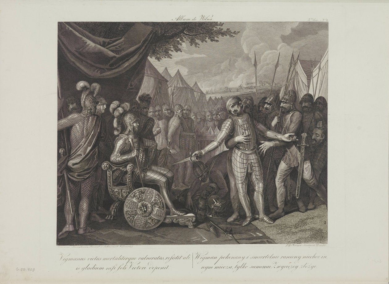 Wichmann II den yngre kapitulerar till Mieszko I av Polen av Smuglewicz, Franciszek (1745-1807). Litografi, sent 1700-tal. Privat samling av Franciszek Smuglewicz