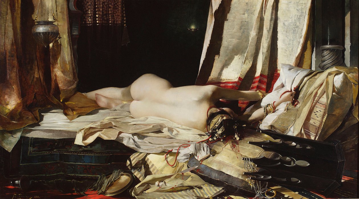 "At Order of the Padishah" (At the Order of the Padishah) Ung kvinna i ett harem undergiven den persiske härskaren (Orientalism) Målning av Franciszek Zmurko (1859-1910) av Franciszek Zmurko