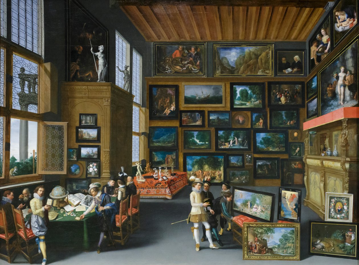 Kognoscenti i ett rum med tavlor, ca 1620 (olja på ek) av Franco Flemish School