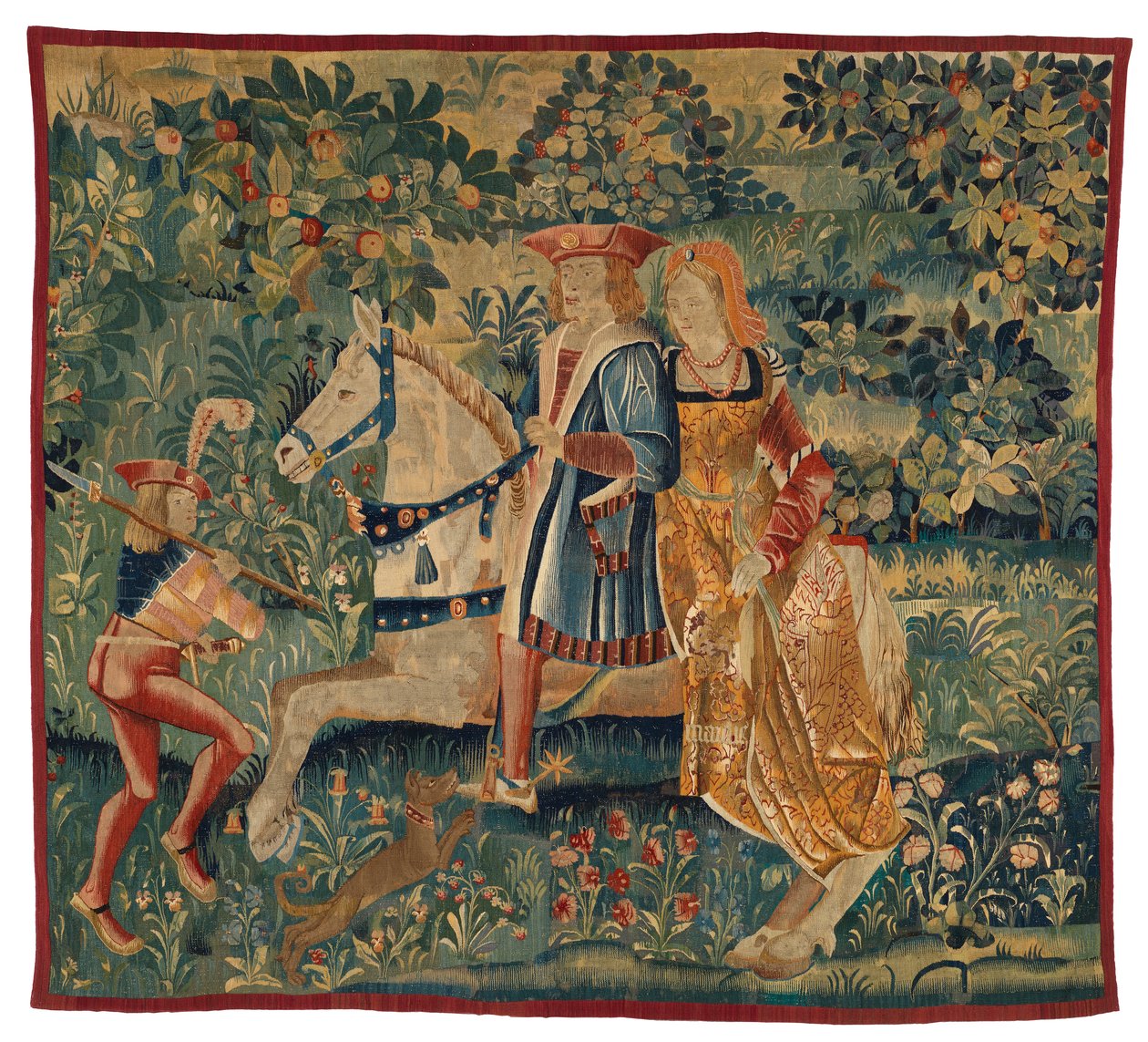 Gobeläng, maj månad, eller La Chasse au Faucon, ca 1500 (ull) av Franco Flemish School