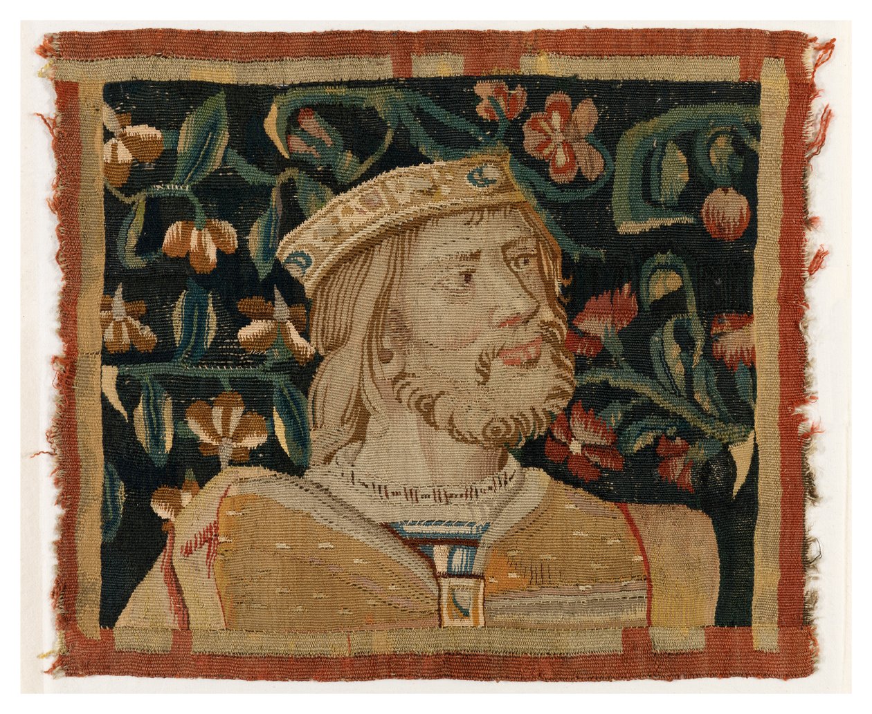 Gobelängfragment föreställande huvudet på en kung, sent 1400-tal (ull och siden) av Franco Flemish School