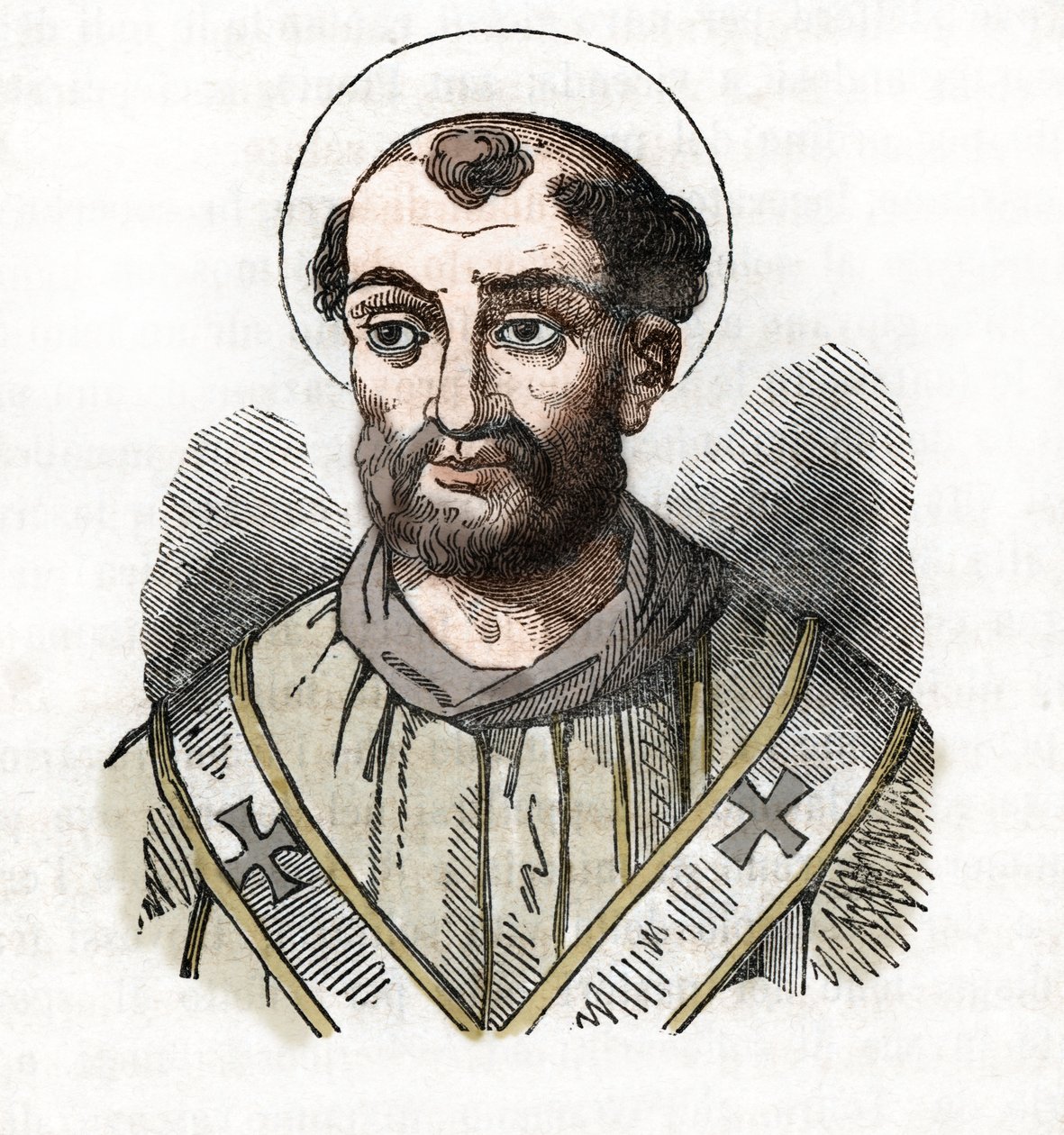 Antik: representation av påven Fabian (Fabian eller Fabian eller Fabianus) (236-250) Ritning från "Vatikanens mysterium" av Franco Mistrali av Franco Mistrali