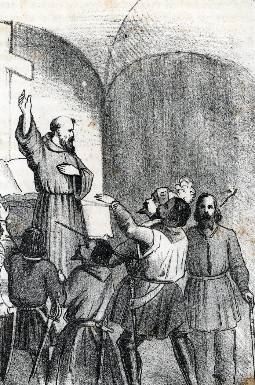 Fjärde Venedig-ottomanska kriget: kyrkan uppmanar att slå muslimer på tröskeln till sjöslaget vid Lepante som väcktes den 7 oktober 1571 i Patrasbukten, Grekland (kristen koalition dagen före slaget vid Lepanto under OttomanðVeneti av Franco Mistrali