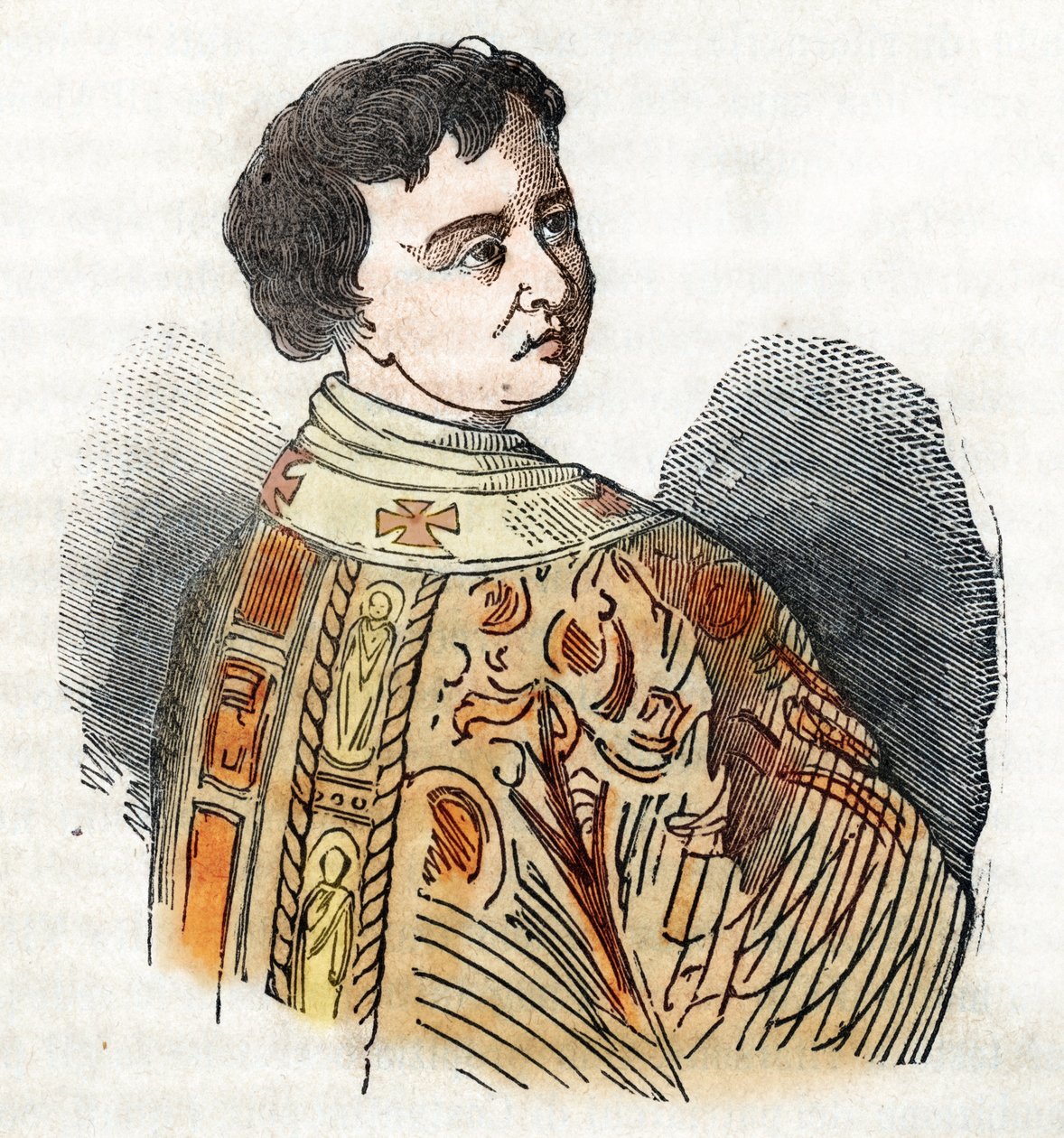 Medeltiden: representation av påven Benedikt IX (benedetto, Benedictus eller Benedictus) (1032-1044) Teckning från "Misteri del Vaticano" av Franco Mistrali av Franco Mistrali