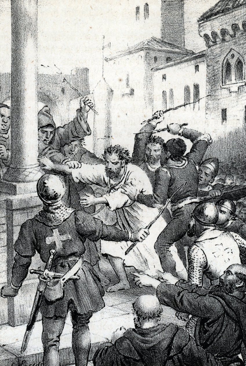 Bosättning av Raymond VI, greve av Toulouse - Le 22/06/1209 Raymond VI Comte de Toulouse, excommunie av påven Innocentius III (Milon legat du pope) för att inte förfölja katarerna, anklagar för att ha varit anstiftaren till mordet på Pierre de Castelnau ,  av Franco Mistrali