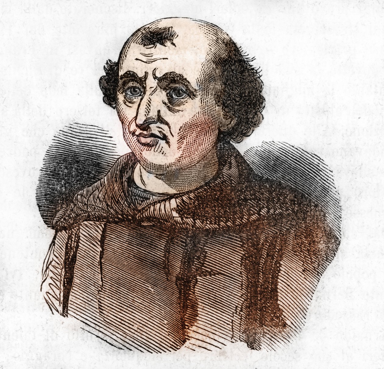 Porträtt av Arnaud de Brescia (Arnaldo da brescie) (1090 - 1155), italiensk politisk och religiös reformator (Arnold av Brescia eller arnaldus italiensk kanon reguljär från Lombardiet) Ritning från "Misteri del vaticano"" av Franco Mistrali av Franco Mistrali