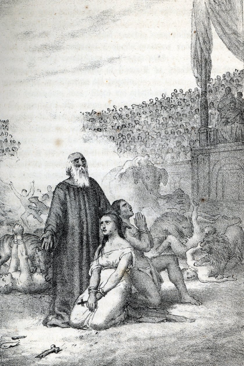 Roman Antiquite: The Christian Martyrs in the Amphitheatre (First Martyrs of the Church of Rome) Ritning från "" Misteri del Vaticano"" av Franco Mistrali av Franco Mistrali