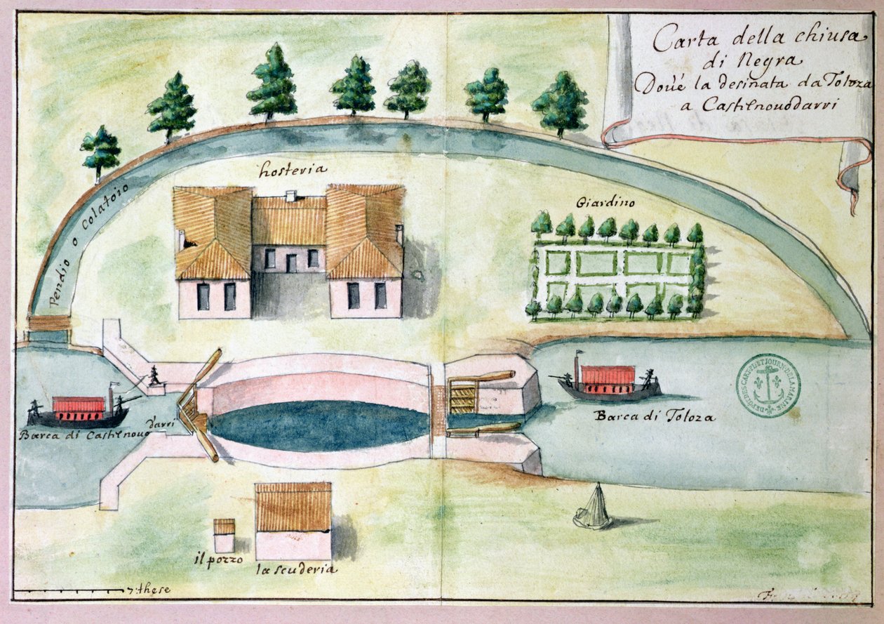 Ritning av slussen vid Niagara på Canal du Midi av Francois Andreossy