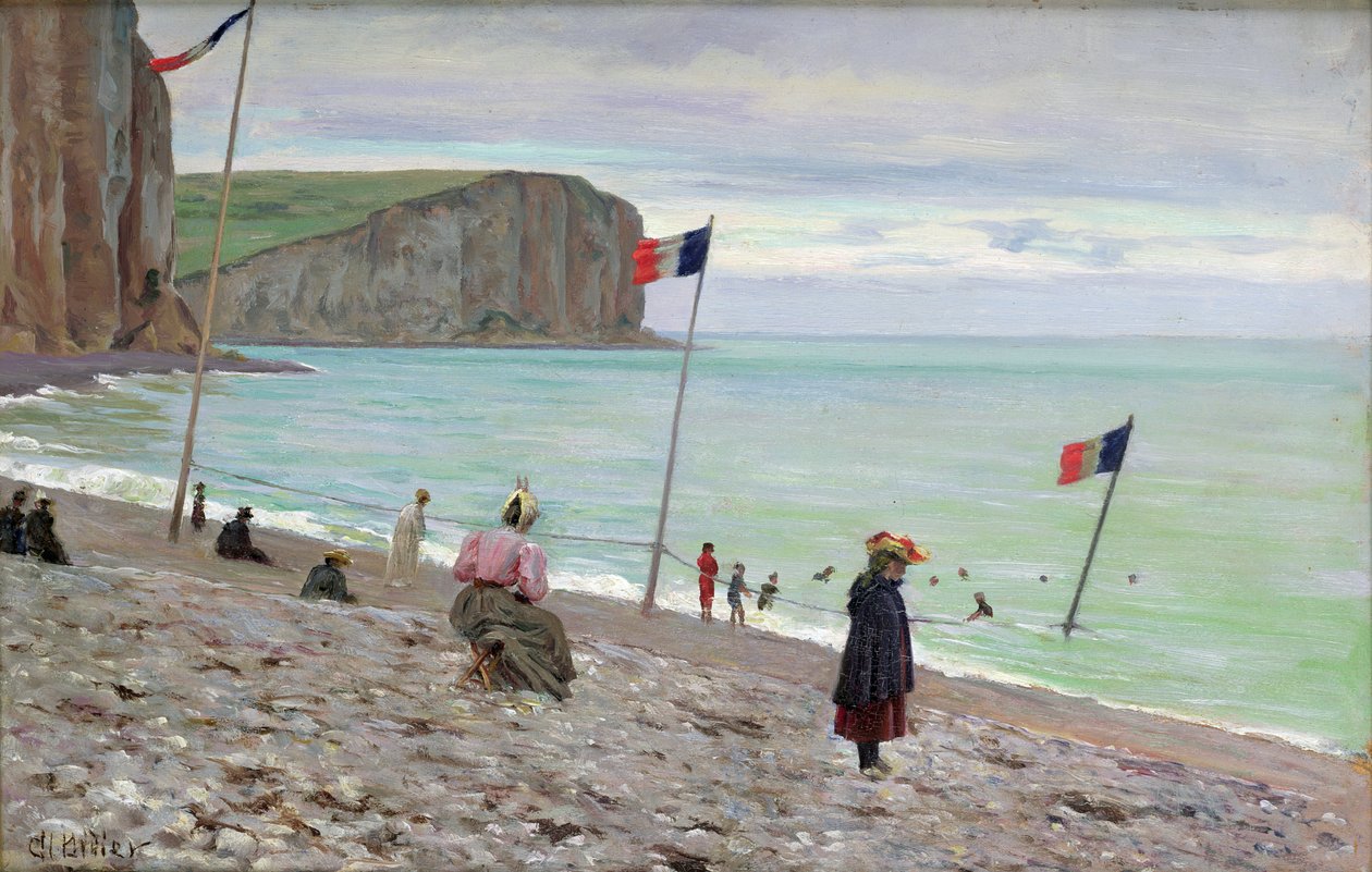 Strandscen i Fecamp, norra Frankrike av Francois Auguste Didier Clovis