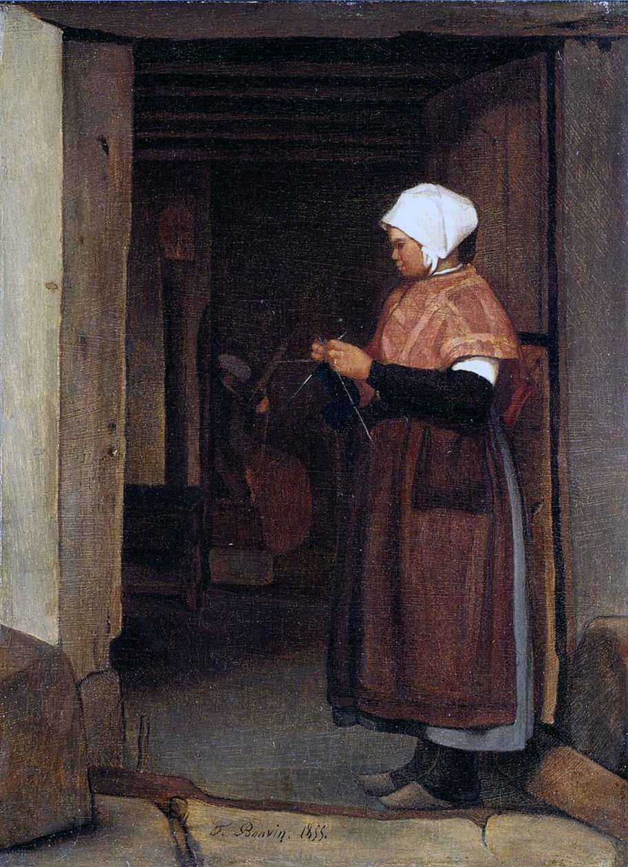 Bondflickstickning, 1855 av François Bonvin