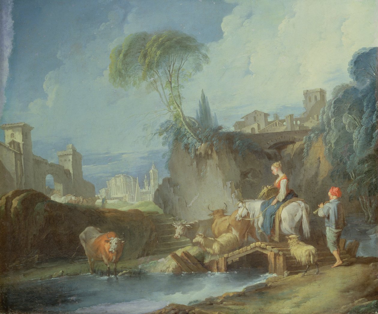 Över bron, slutet av 1730-talet (vänstra halvan av originalmålningen med 73442) av François Boucher