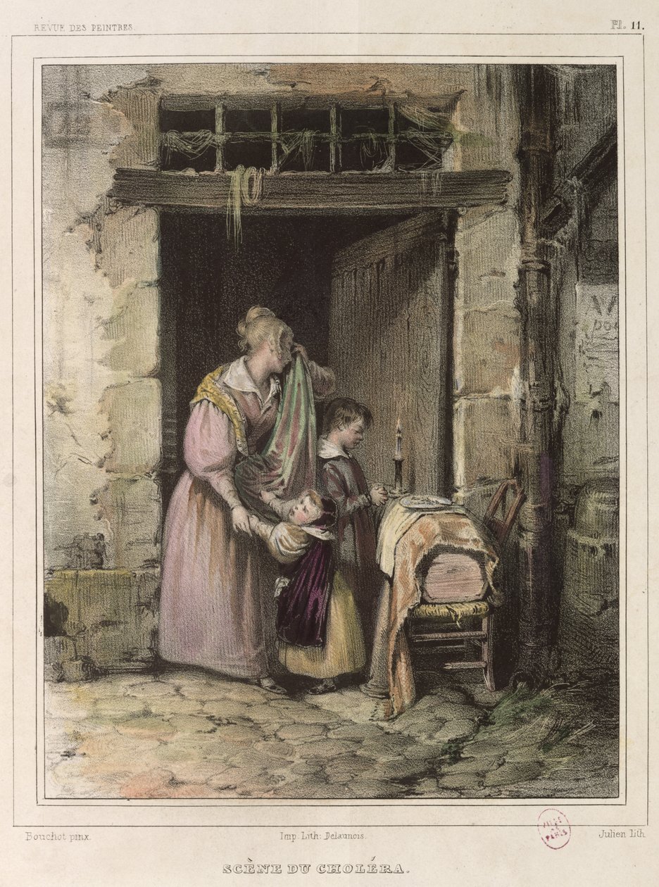 Scen av kolera, graverad av Julien, 1832 av Francois Bouchot