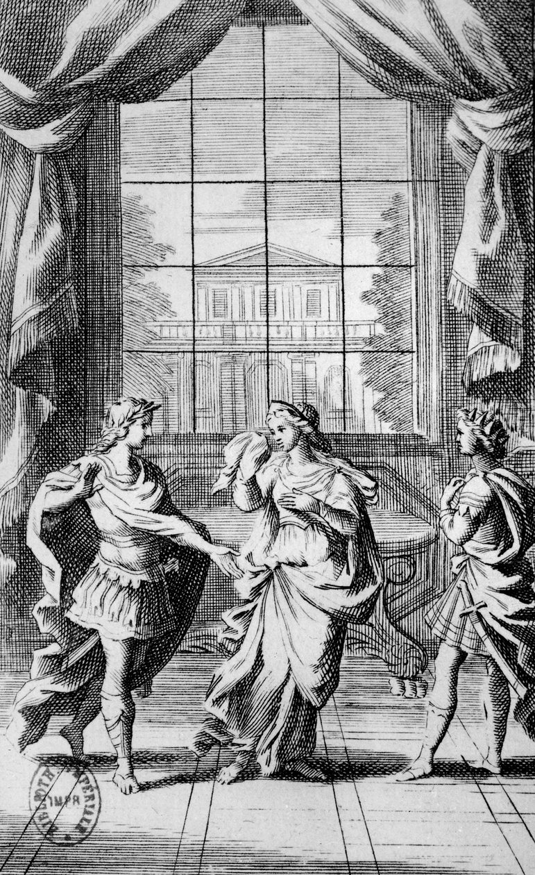 Frontispice till "Berenice" av Jean Racine (1639-99) 1676 av Francois Chauveau