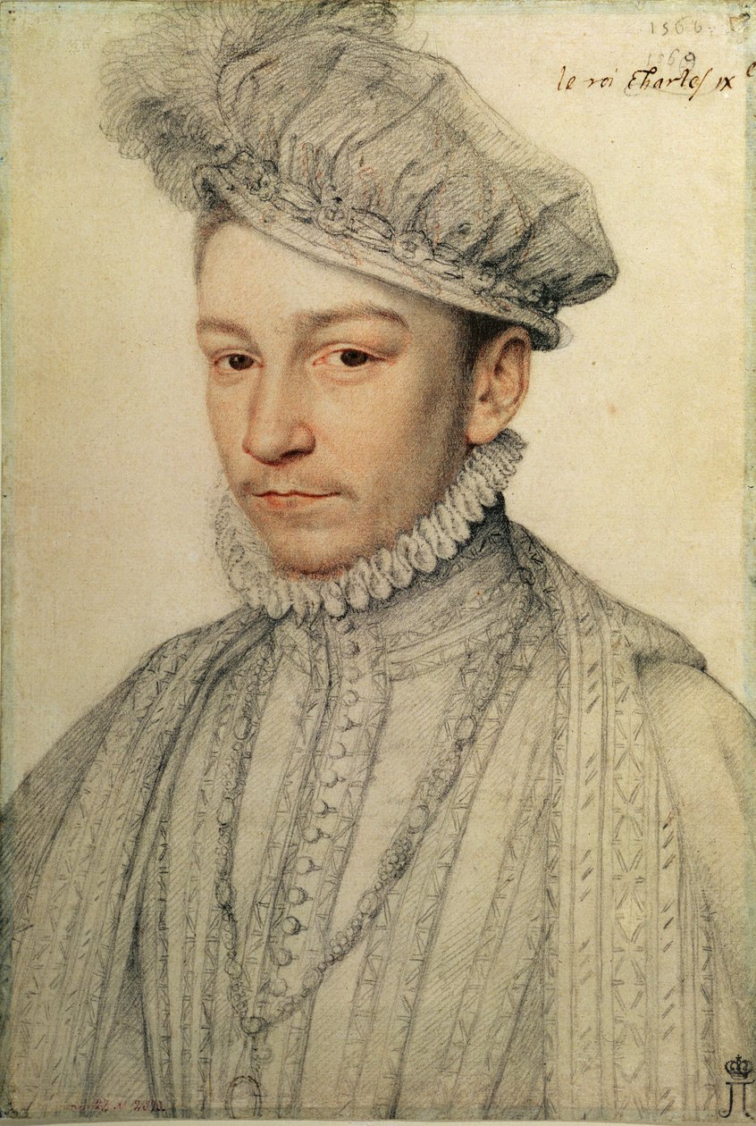 Porträtt av kung Karl IX av Frankrike, 1566 (svart krita och sanguine) av François Clouet