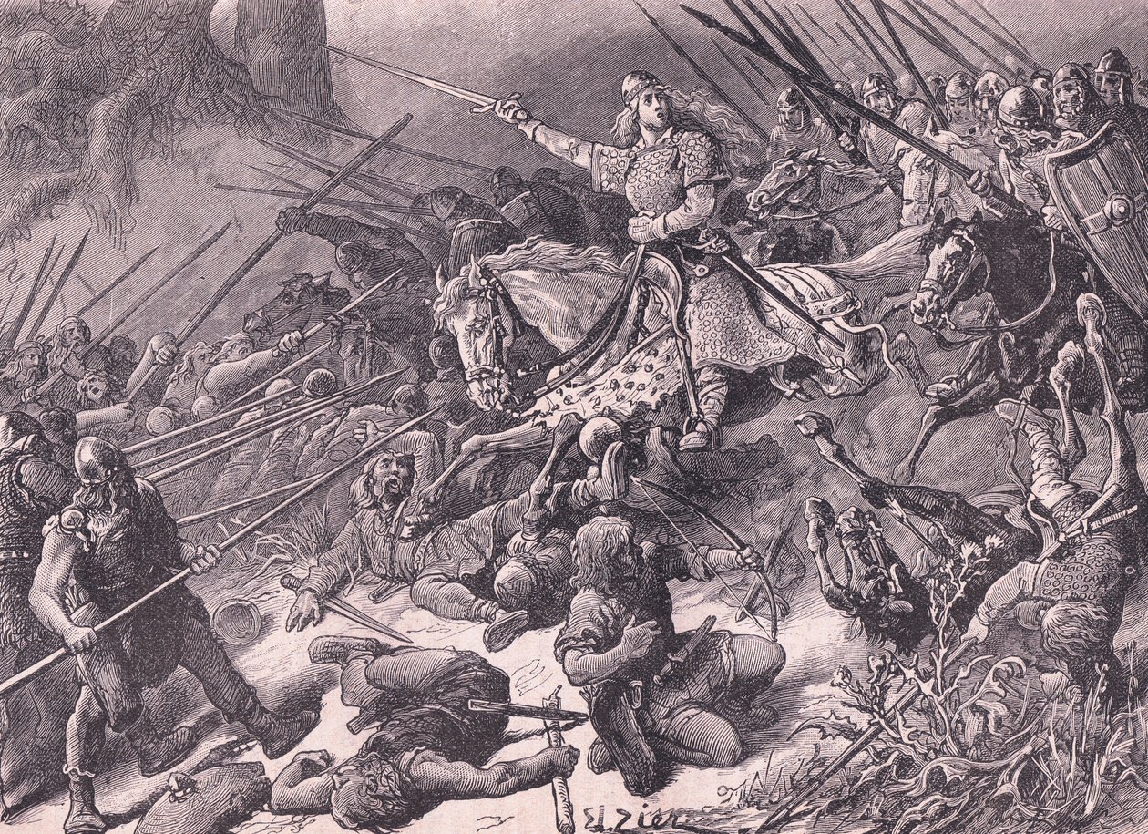 "Lady of the Mercians" som kämpar mot walesiska AD 910 av Francois Edouard Zier