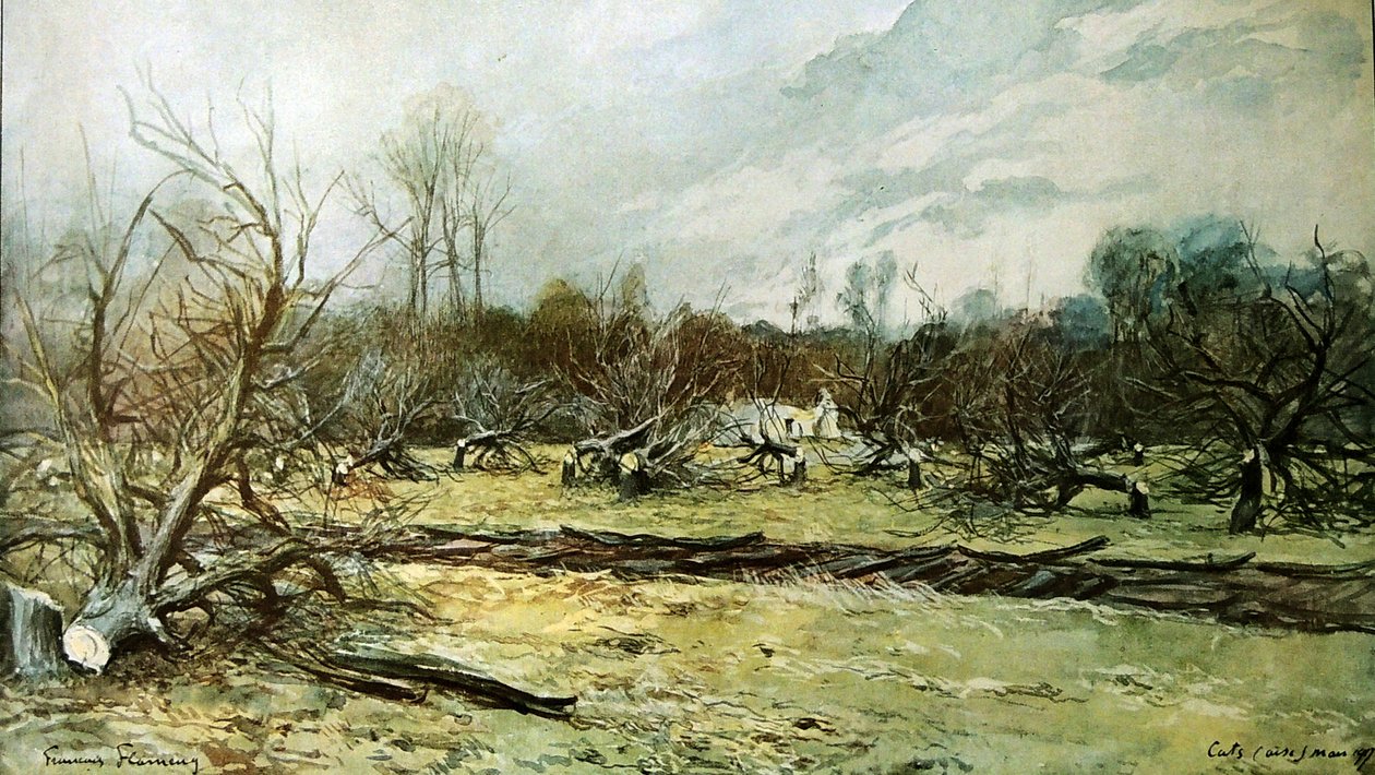 En förstörd fruktträdgård på landsbygden av Francois Flameng