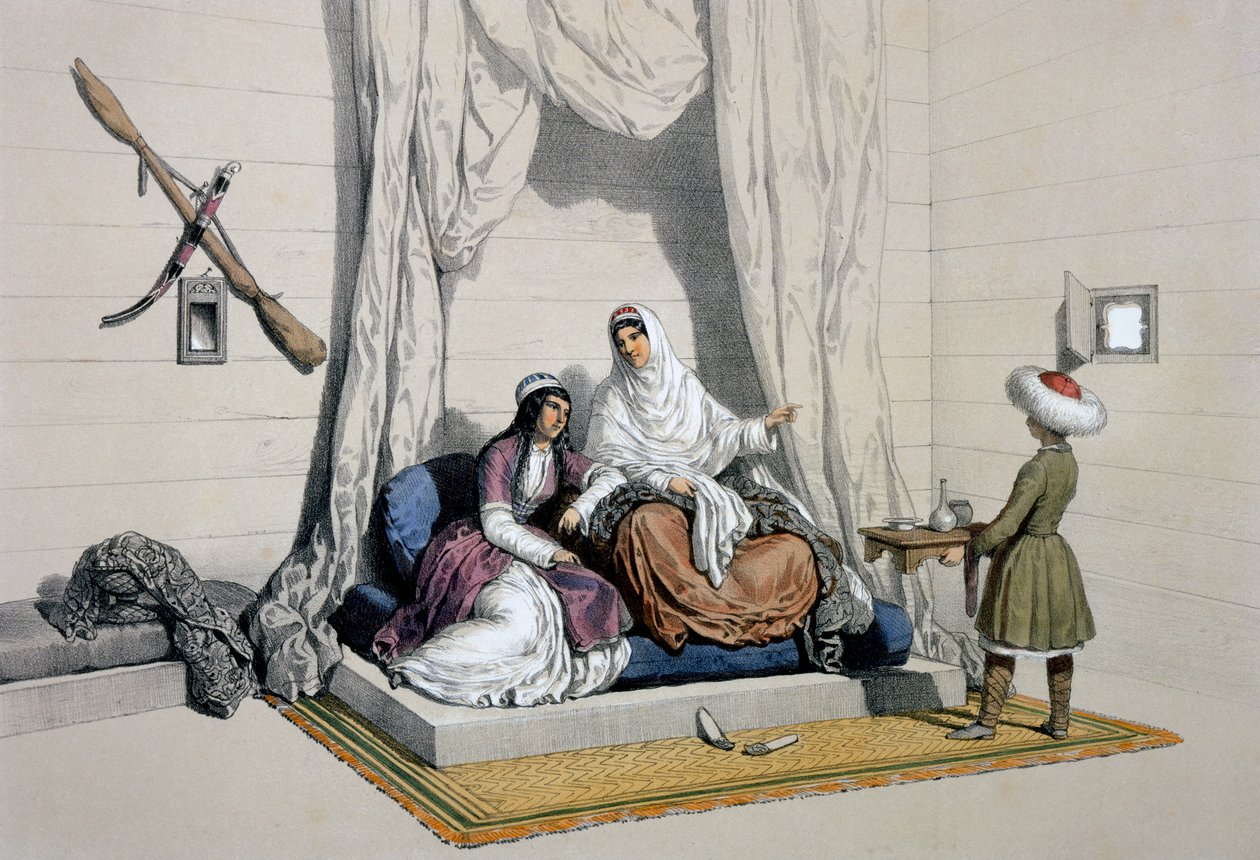 Tirkassianska prinsessor, på Kubans högra strand, från "The Steppes of the Caspian Sea, the Caucasus, the Crimea and Meridional Russia" av Xavier Hommaire de Hell, ca 1838-42 av Francois Fortune Antoine Ferogio