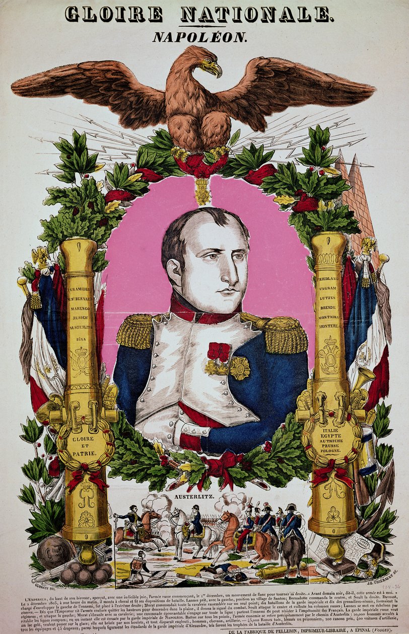 Porträtt av Napoleon I (1769-1821) till minne av slaget vid Austerlitz, 2 december 1805, graverat av Jean-Baptiste Thiebault av Francois Georgin