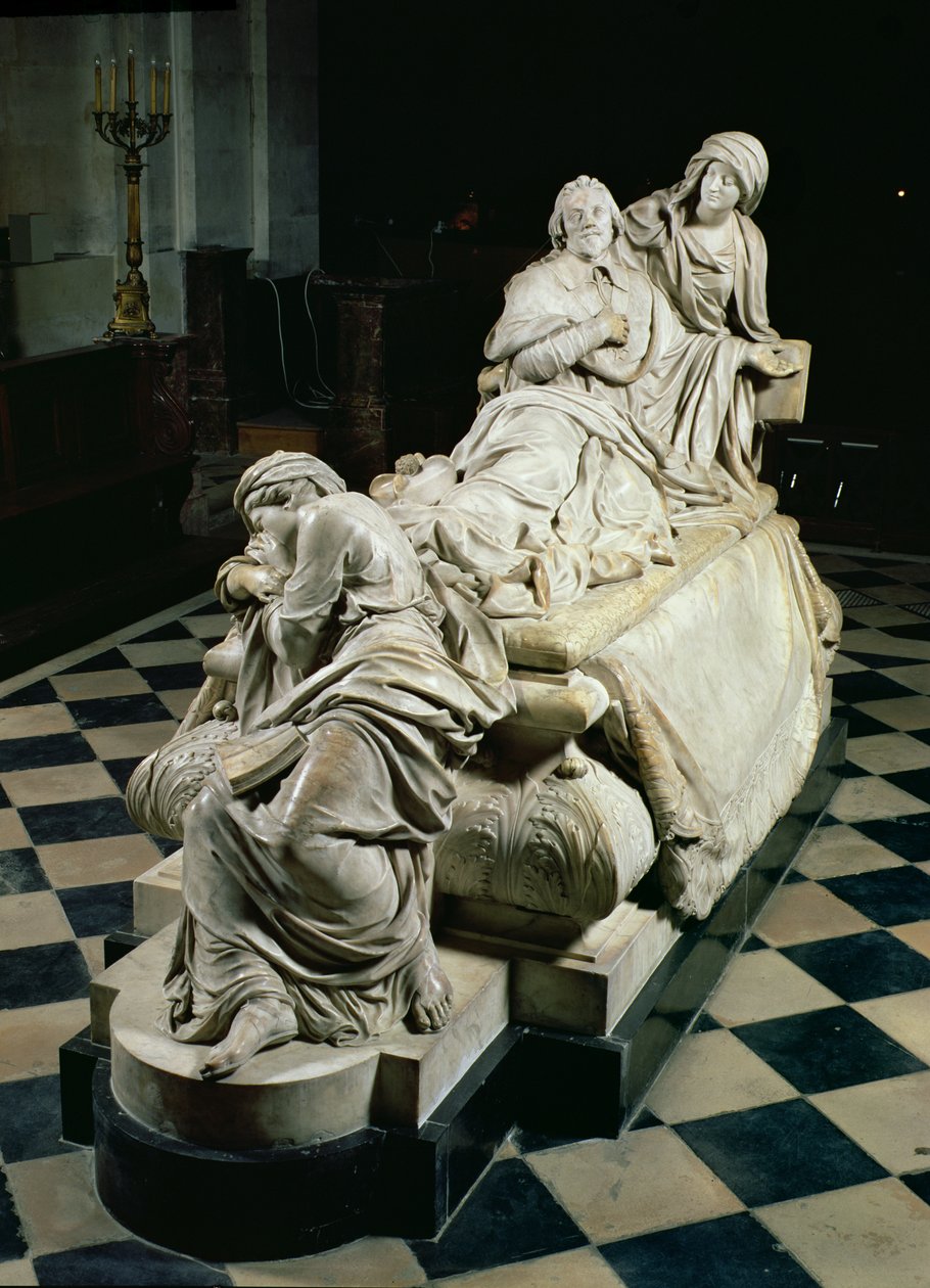 Begravningsmonument till Armand-Jean du Plessis, kardinal Richelieu (1585-1642) föreställande kardinalen som utlöper i fromhetens armar, en gråtande staty av den kristna läran vid hans fötter, 1675-94 (marmor) av Francois Girardon